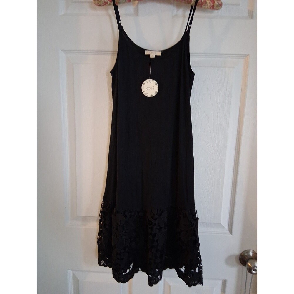 ODDY Slip Dress Size M With Black Chochet Hem & Sleeveless Spaghetti Straps